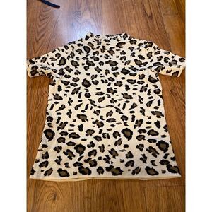 FIeld flower, women's cheetah print short sleeve high neck blouse size XS